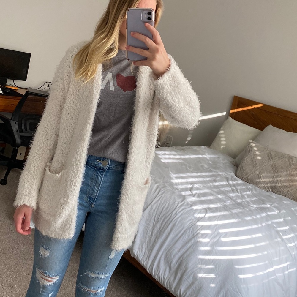 Altar’d State fuzzy white cardigan